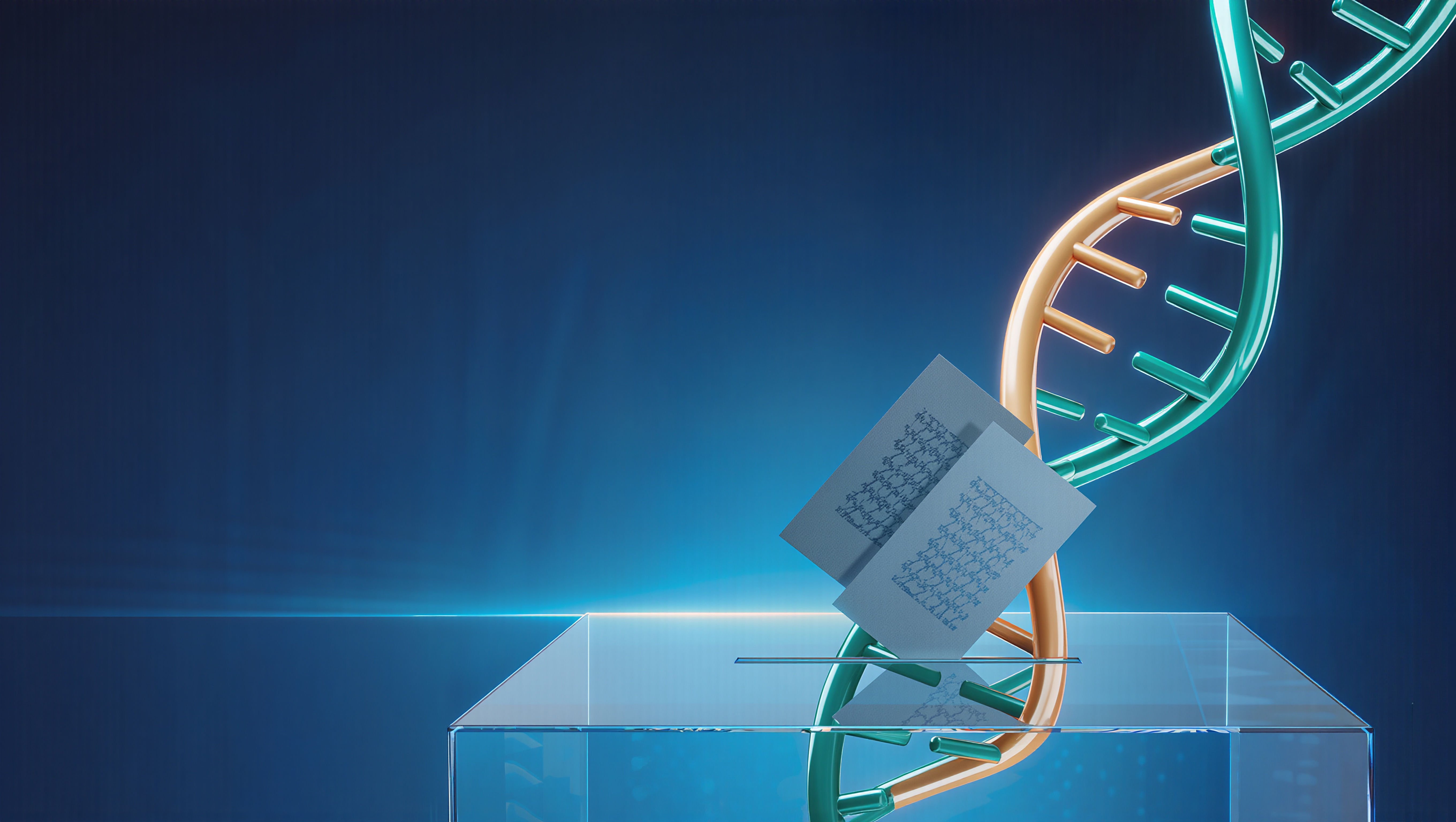 DNA Protocol: zkBallot. Private decisions. Public evidence. A DNA helix, encrypted ballots and a crystal ballot box.